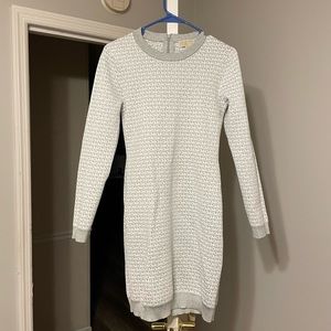 Michael Kors silver and white shimmer body-con sweater dress size Medium.